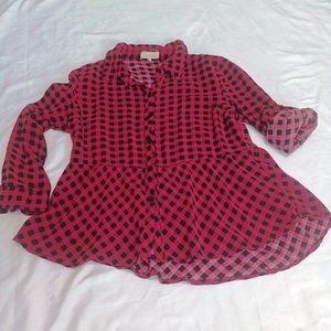 Love Notes Black/Red Plaid Button Up Flare Shirt